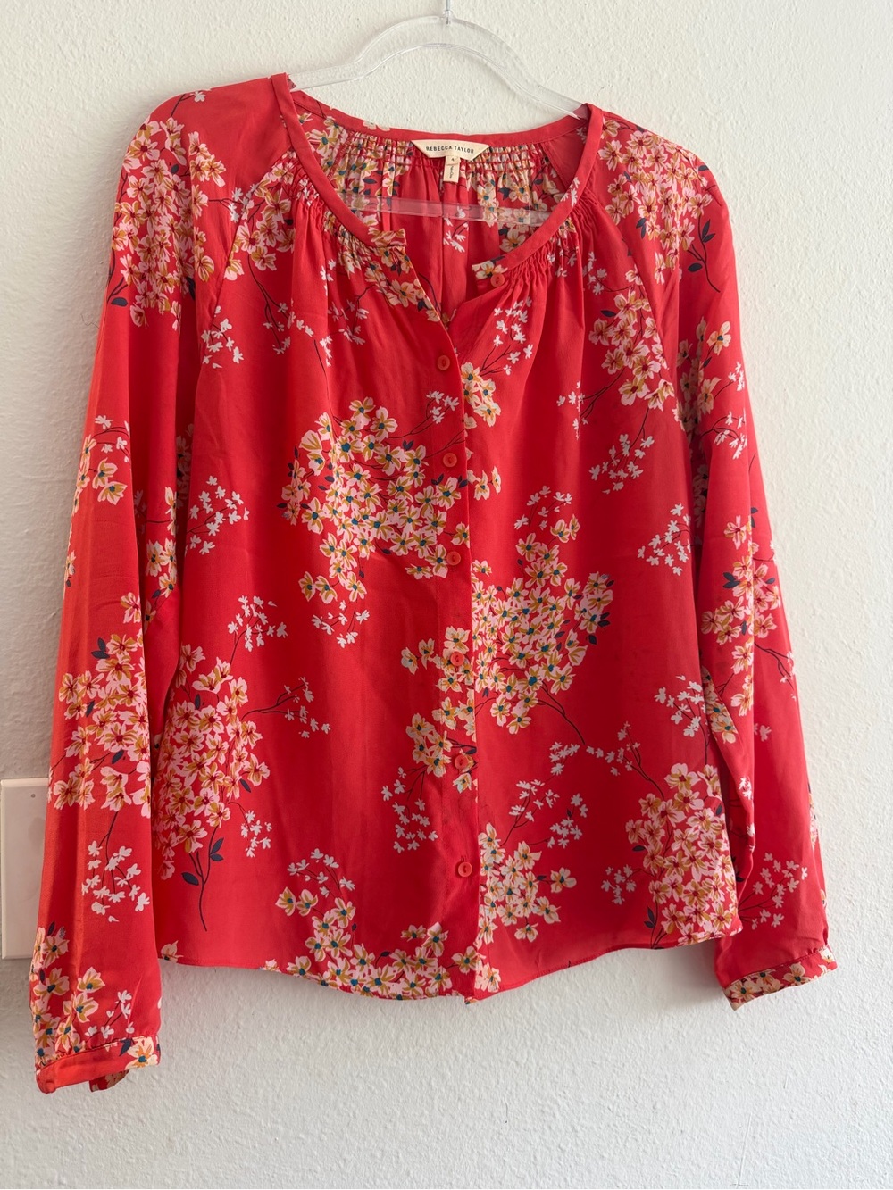 Rebecca Taylor Red Floral Button-Front Blouse